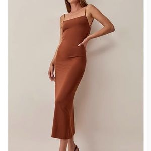 Reformation Rust Brown Slip Midi Dress
